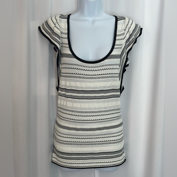 White House Black Market Flutter Sleeve Pointelle Stripe Top (626) - Picture 3 of 16